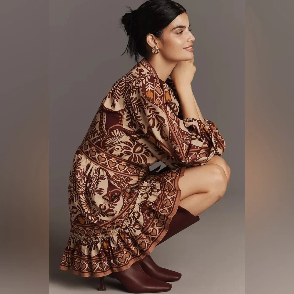 Anthropologie Brown and Tan Patterned Mini Dress - Picture 4 of 9